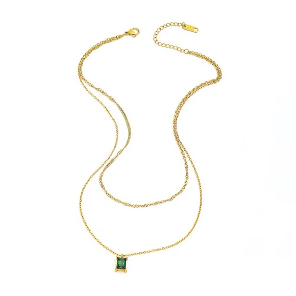 18K Gold Plated - Green Pendant Necklace - Gold Jewelry - Picture 5 of 7